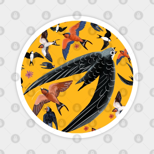 Swallows and swift pattern (Yellow) Magnet by belettelepink